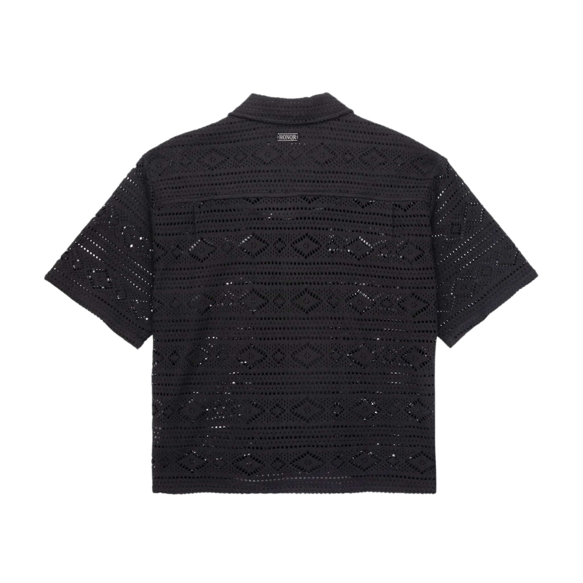Pointelle Crochet Camp Collar Shirt
