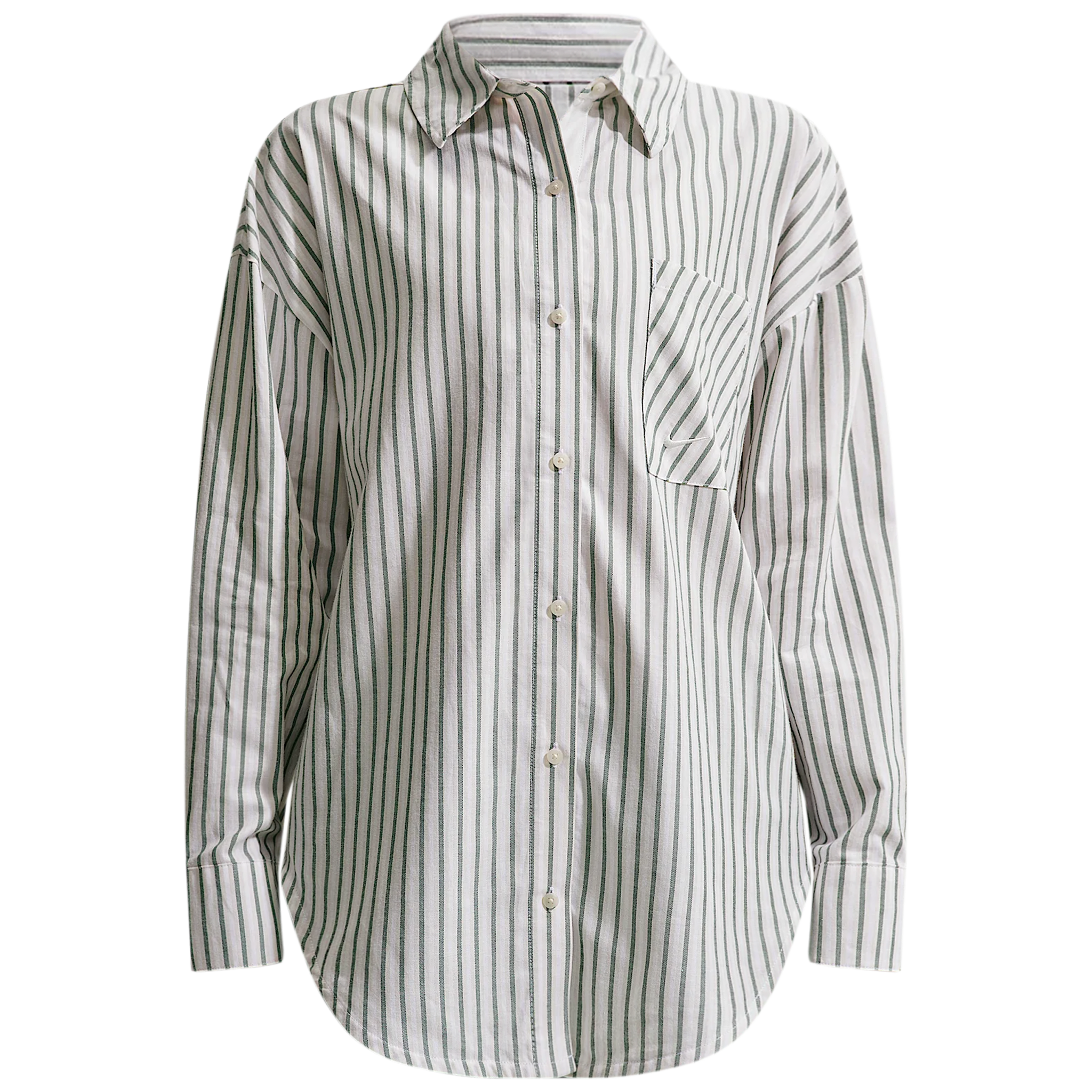 Oversized Woven Long-Sleeve Striped Top